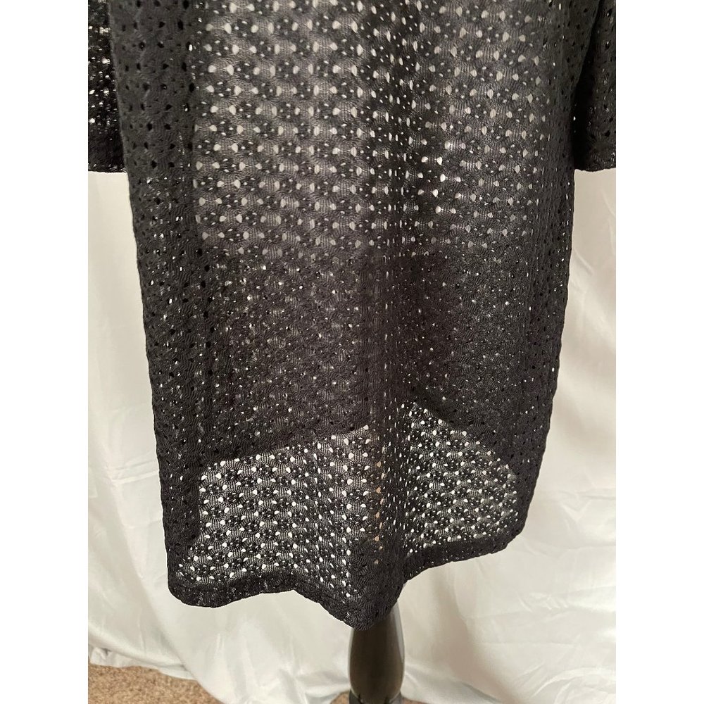 Anne Cole Black Lace Eyelet 3/4 Sleeve Double Tie Front Cardigan - Picture 10 of 12